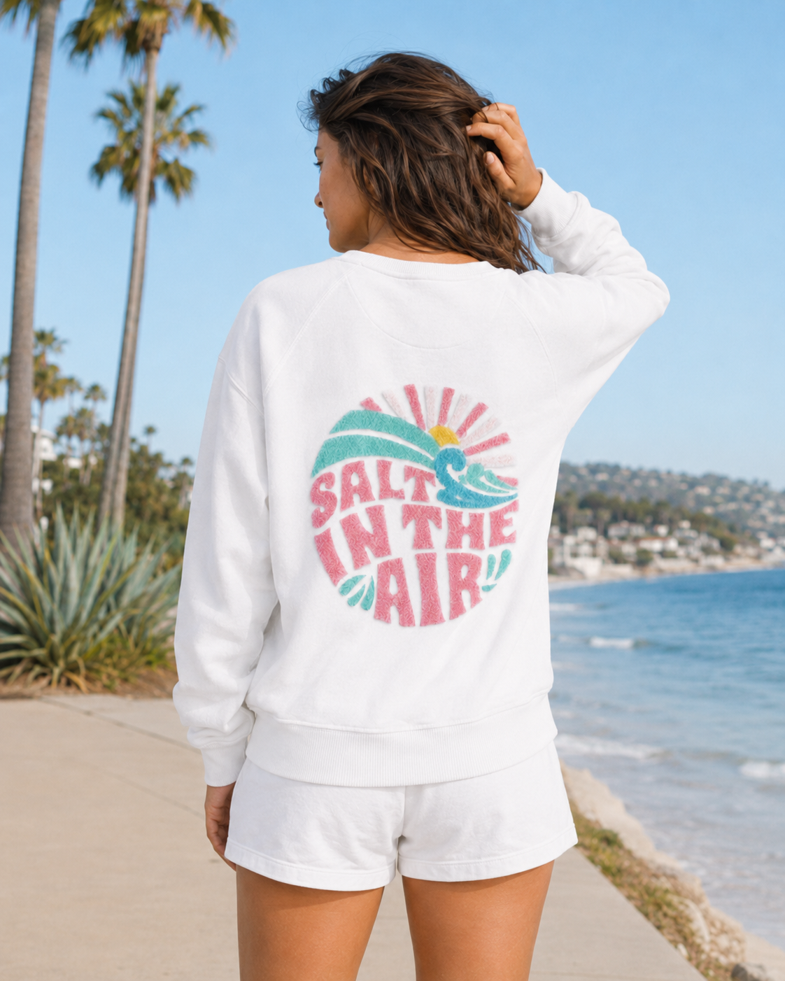 SALT IN THE AIR PINK BO CREWNECK - S / WHITE - Creewneck