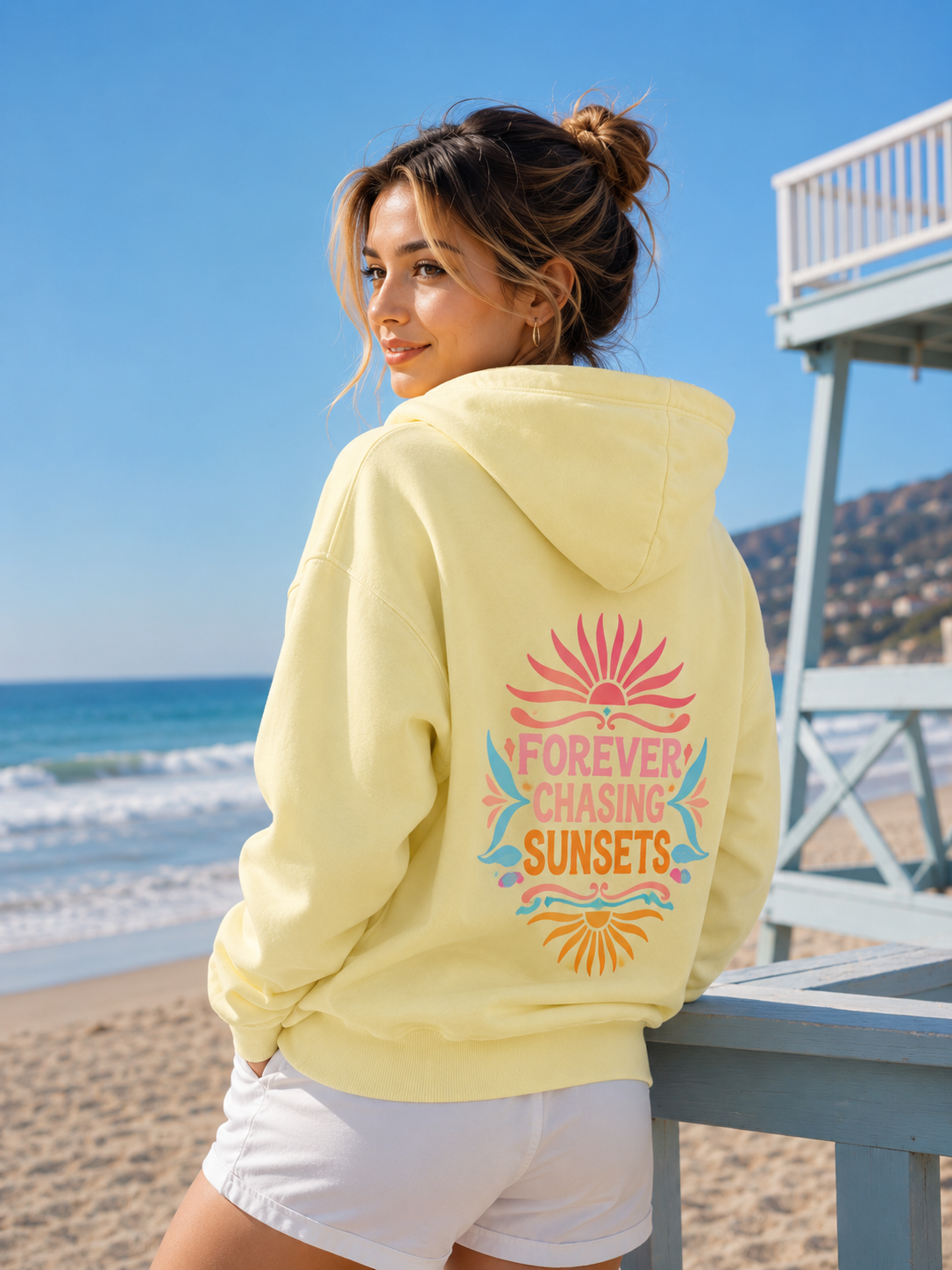 FOREVER CHASING SUNSETS SURF BO HOODIE - S / BUTTER - Hoodie