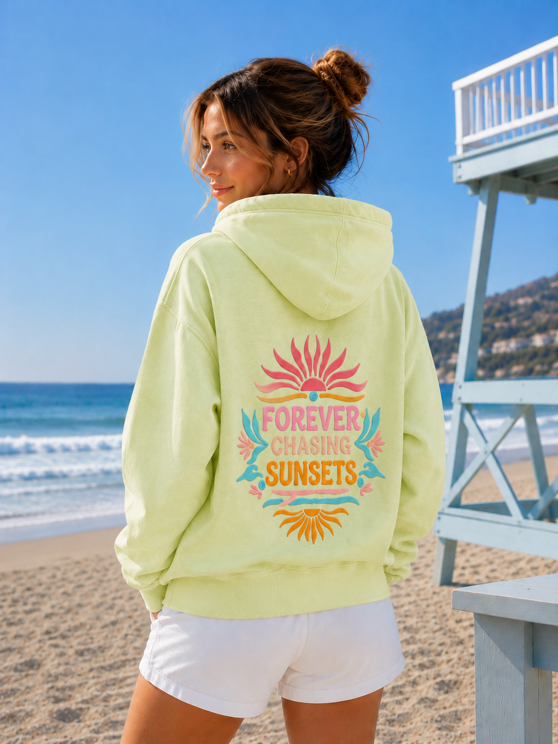 FOREVER CHASING SUNSETS SURF BO HOODIE - S / SOFT APPLE - Hoodie