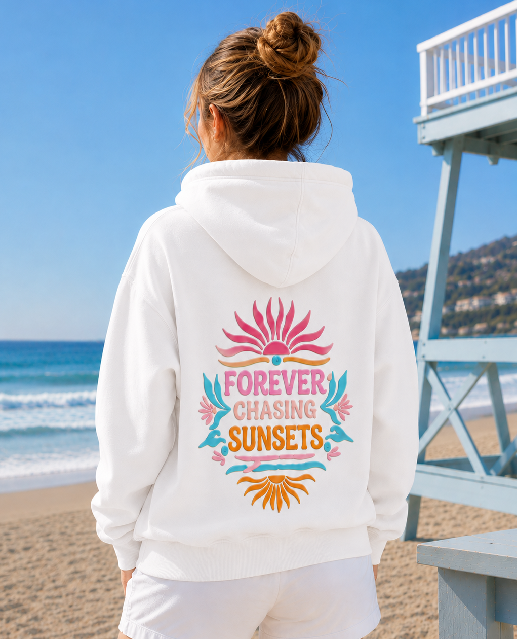 FOREVER CHASING SUNSETS SURF BO HOODIE - S / WHITE - Hoodie