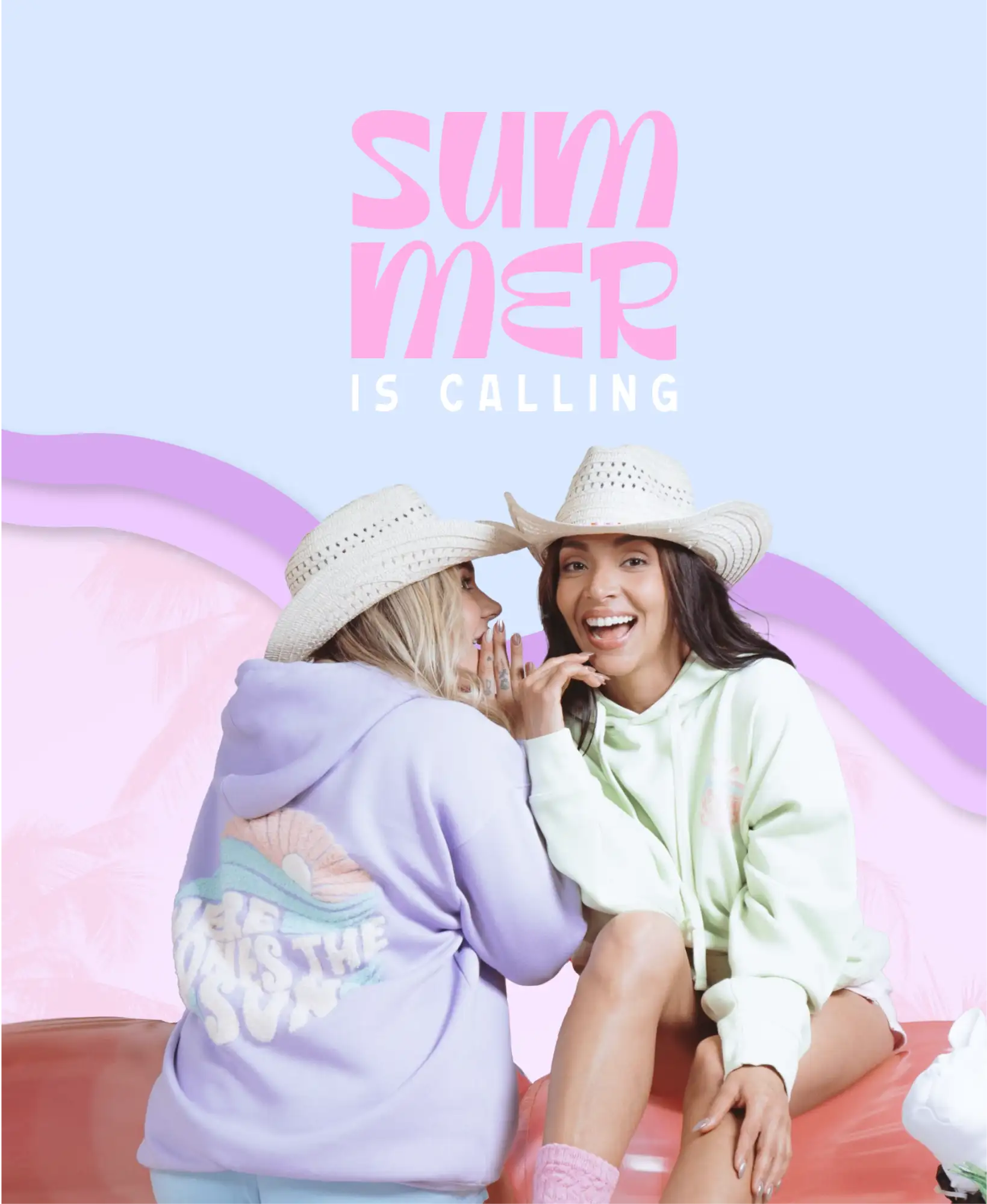 Pastel purple hoodie with a seashell and wave graphic on the back