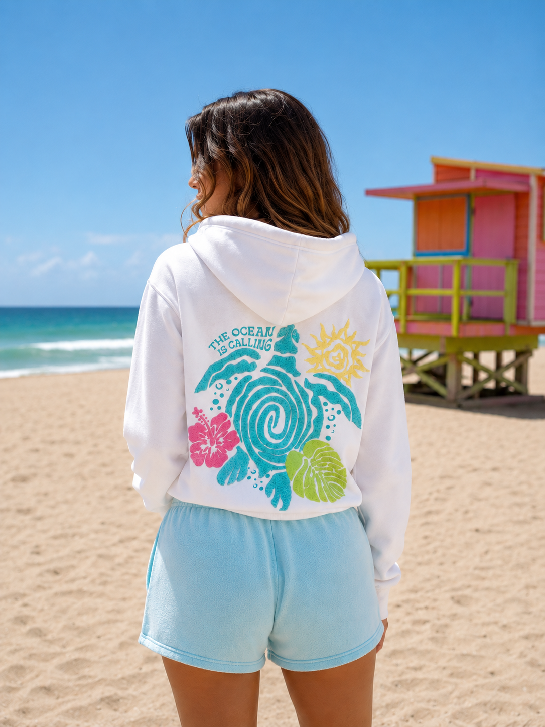 THE OCEAN IS CALLING HOODIE - S / WHITE - Hoodie